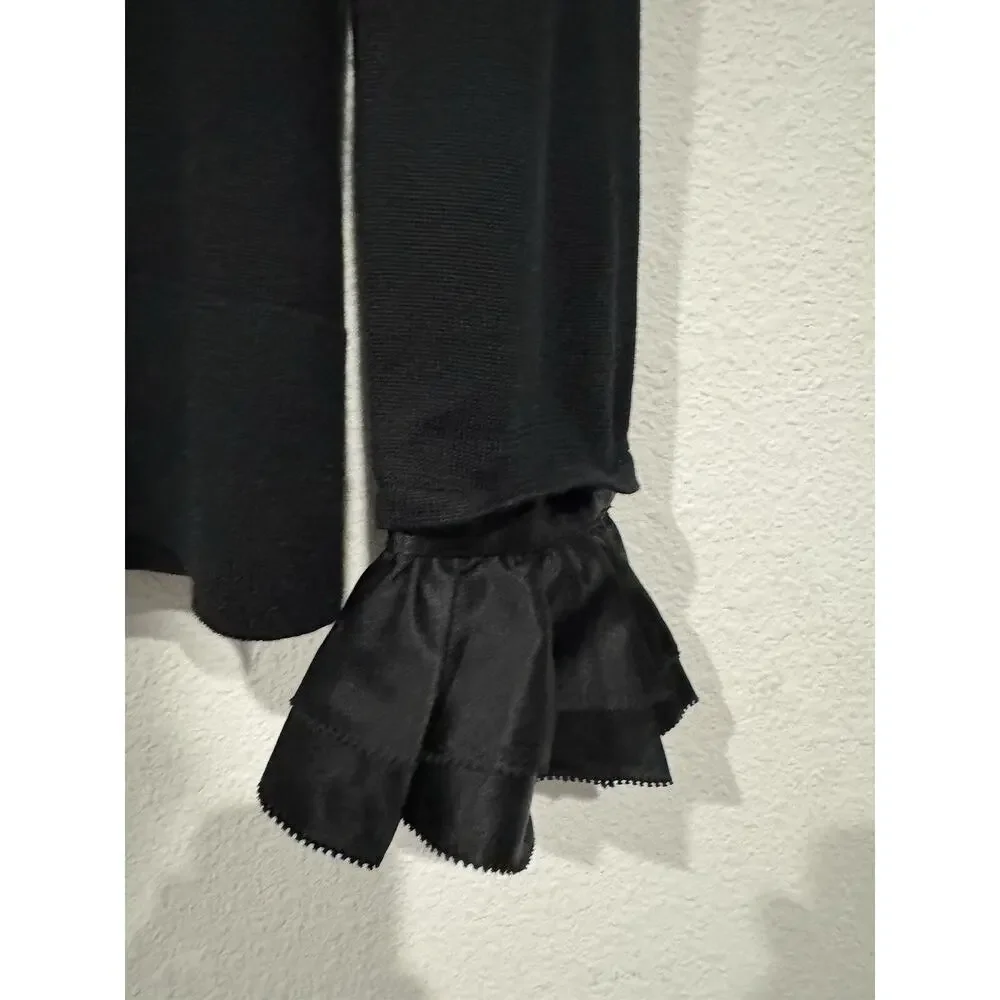 Tory Burch Black V-Neck Sweater with Removable Silk Collar and Cuffs Size L